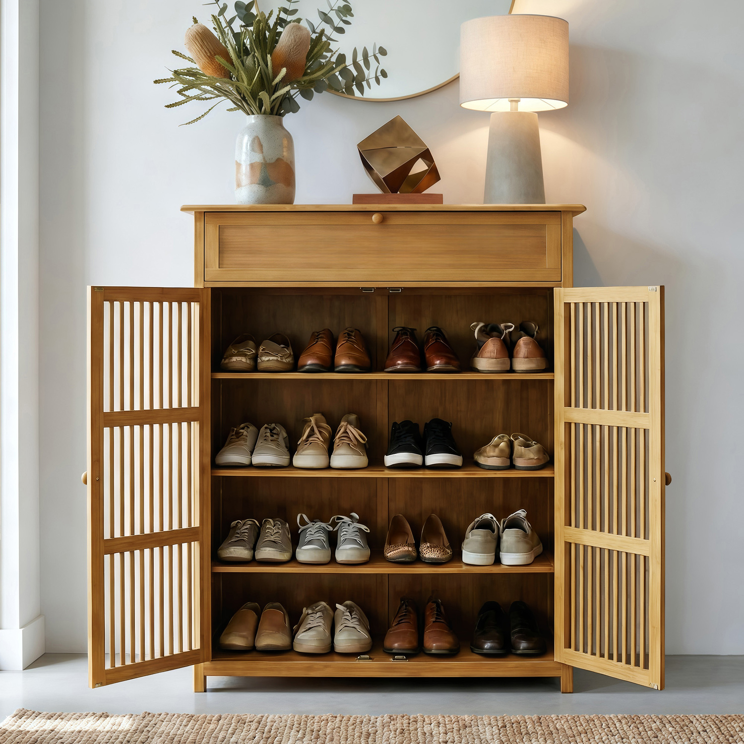 Ollie 2 Door Bamboo Shoe Storage Cabinet
