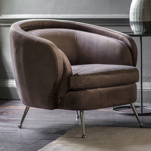 brown velvet tub chair