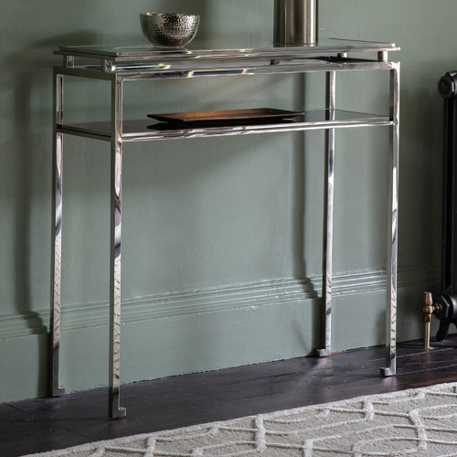 glass silver console table