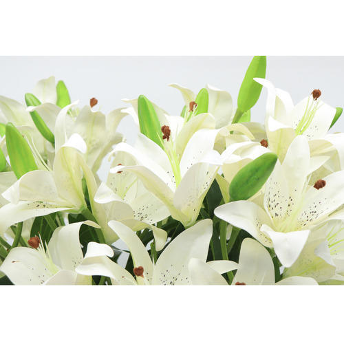 The Silk Collective 62cm Faux White Tiger Lily with Glass Vase Temple