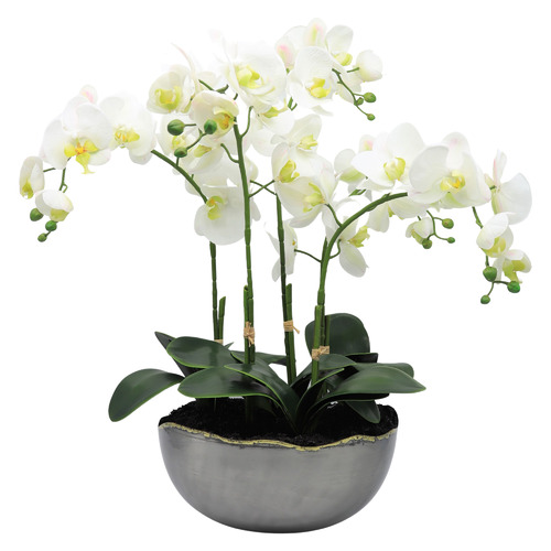 54cm Potted Faux White Orchid Plant