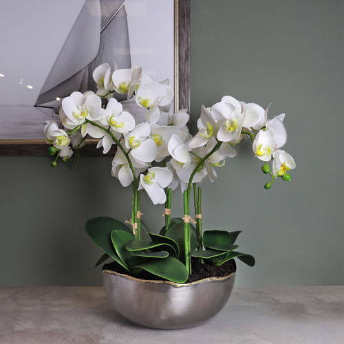 54cm Potted Faux White Orchid Plant