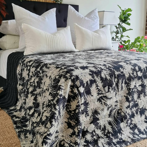 Black Rose Kantha Cotton Bedspread | Temple & Webster