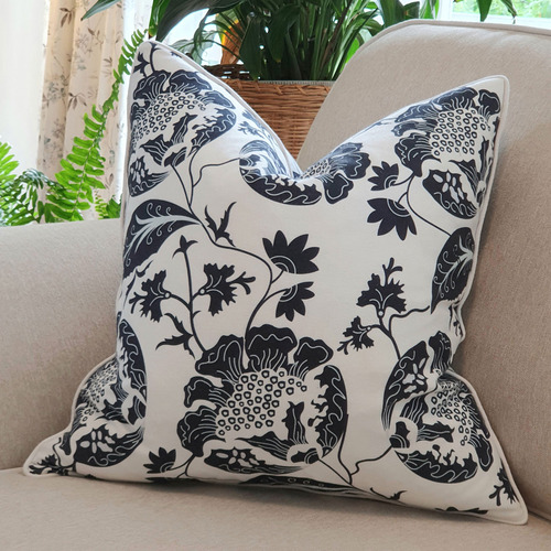 Navy Bloom Cotton-Blend Cushion Cover