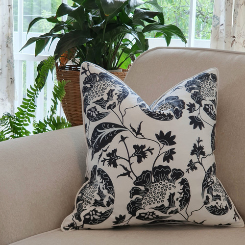 Navy Bloom Cotton-Blend Cushion Cover