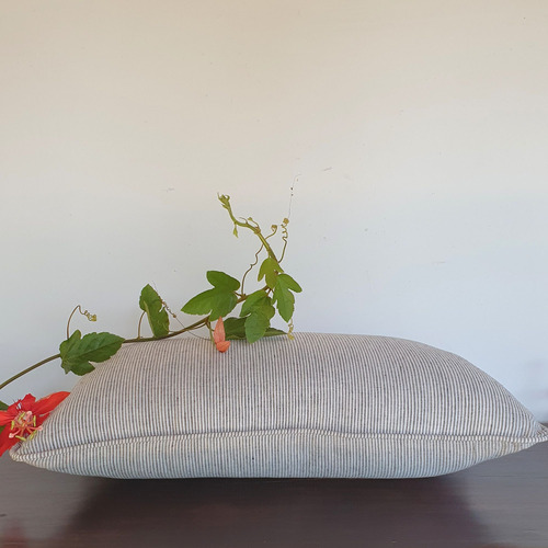 Grey Pinstripe Cotton-Blend Lumbar Cushion