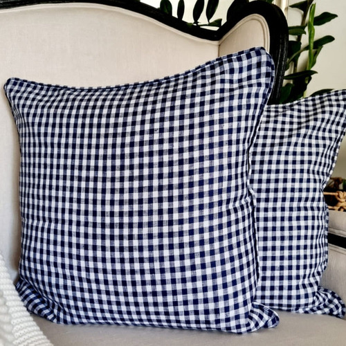 Blue & White Checkered Cotton-Blend Cushion Cover