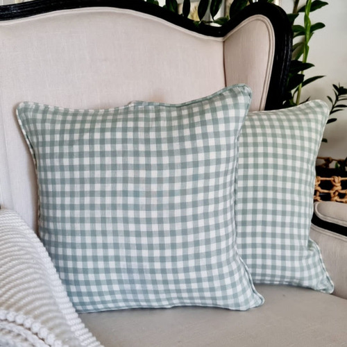 Green & White Checkered Cotton-Blend Cushion Cover