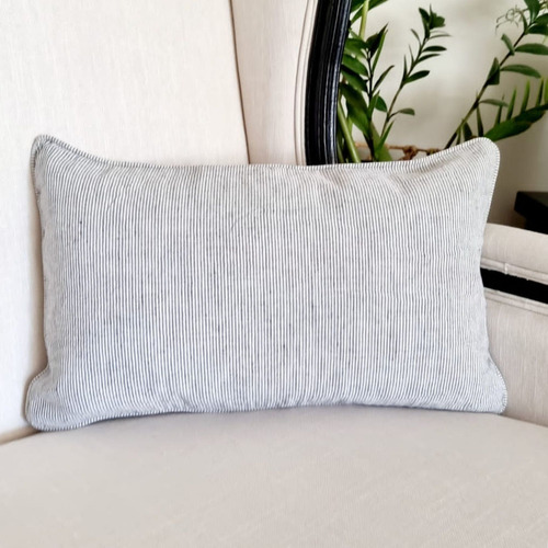 Grey Pinstripe Cotton-Blend Lumbar Cushion