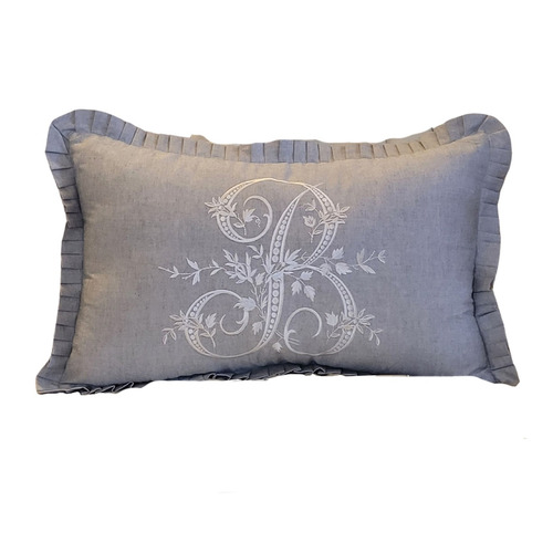 Grey Ishaan French Monogram Lumbar Cushion Cover