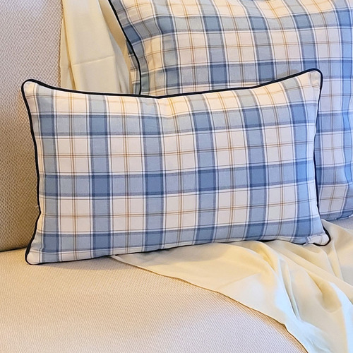 Coastal Omkar Check Lumbar Cushion Cover