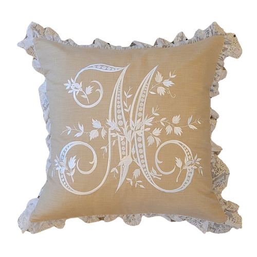 Beige Nitya French Monogram Cushion Cover