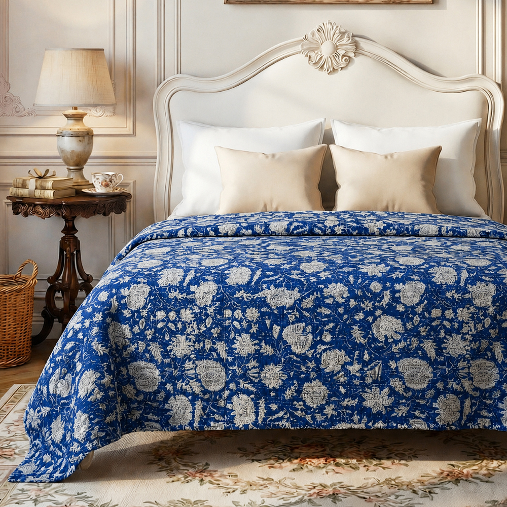 Blue Darcy Cotton Bedspread