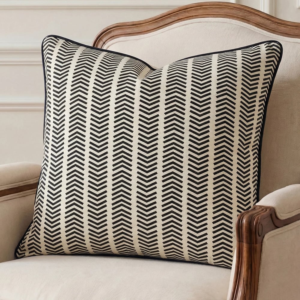 Black Chevron Cotton Cushion Cover