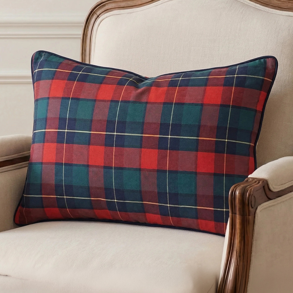 Polo Checks Himani Cotton Lumbar Cushion Cover