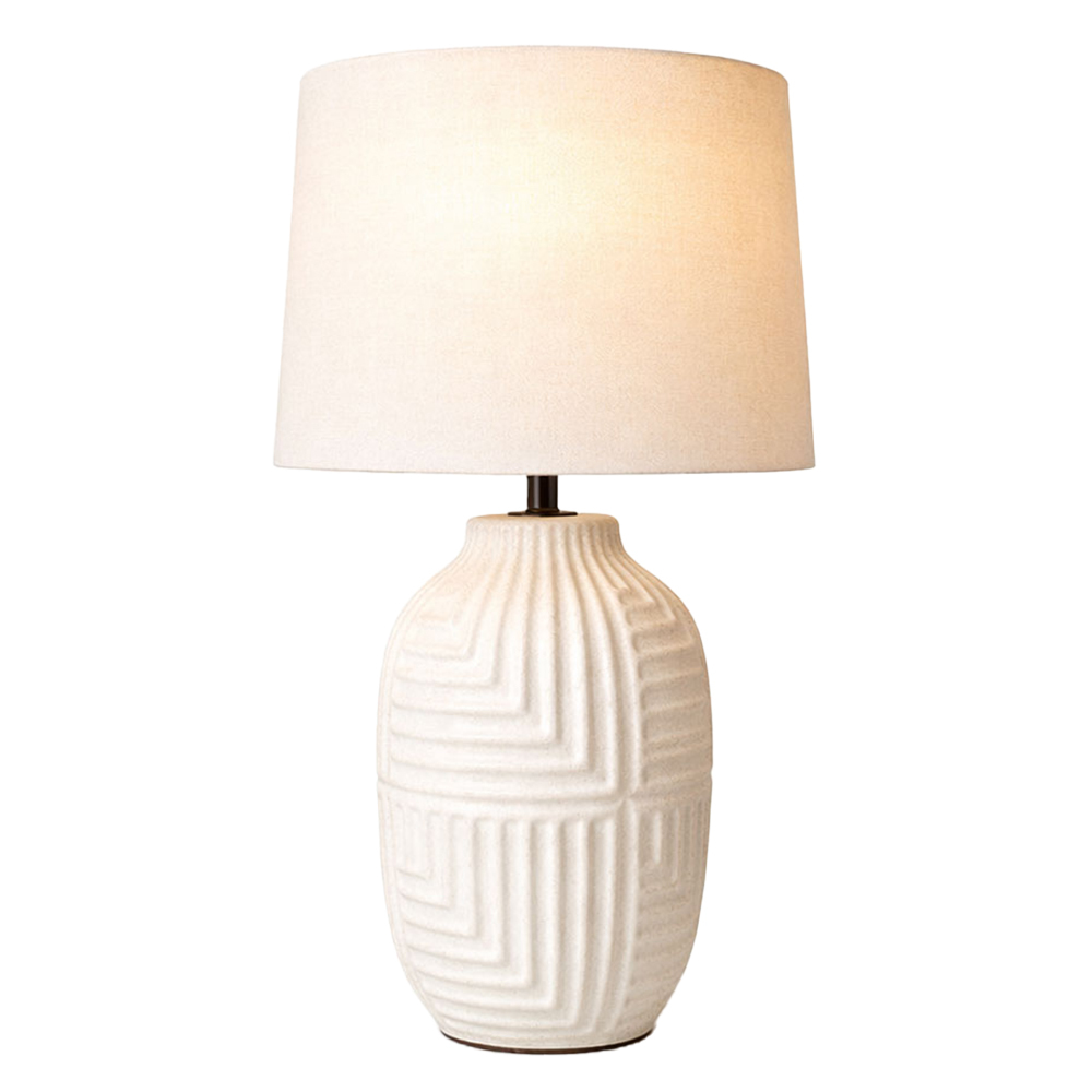 Pomona White Ceramic & Linen Table Lamp