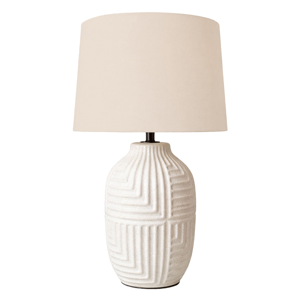 Pomona White Ceramic & Linen Table Lamp