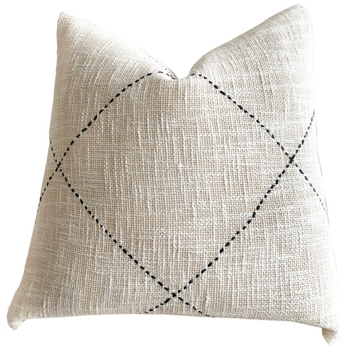 Black Cross Stitched Cotton Cushion