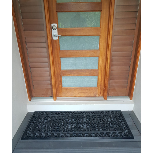 Wrought Iron Fleur De Lis Rubber Doormat