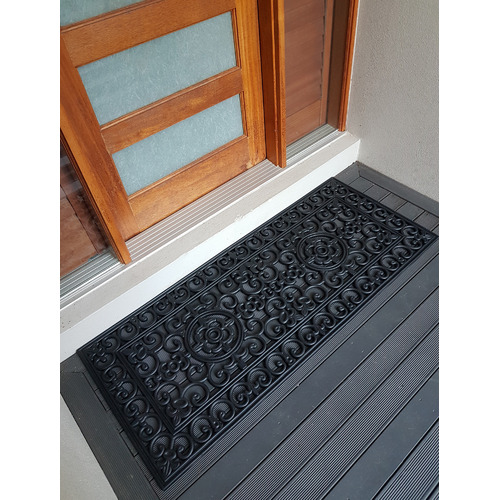 Wrought Iron Fleur De Lis Rubber Doormat
