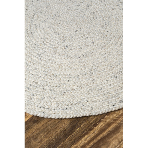 Cream Audun Braided Wool Round Rug
