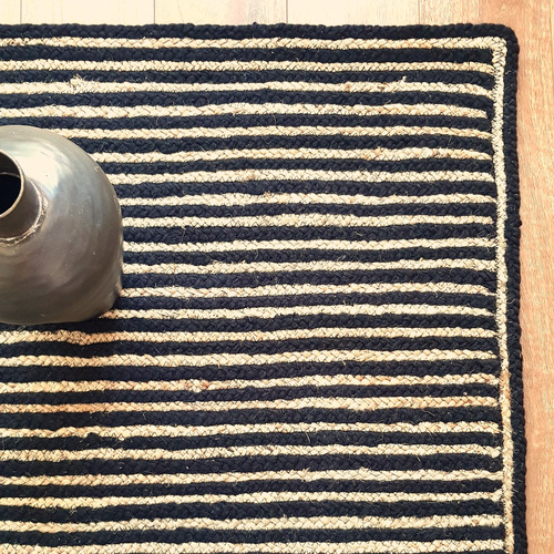 Black Khulan Hand-Woven Jute & Wool Rug