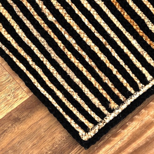 Natural & Black Khulan Hand-Woven Jute & Wool Doormat