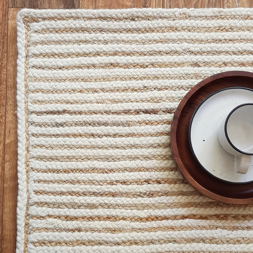 Cream Khulan Hand-Woven Jute & Wool Rug