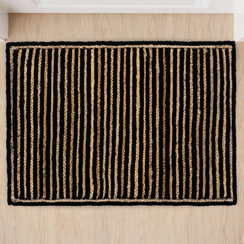 Natural & Black Khulan Hand-Woven Jute & Wool Doormat