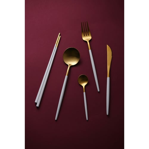 30 Piece White & Gold Cutlery Set