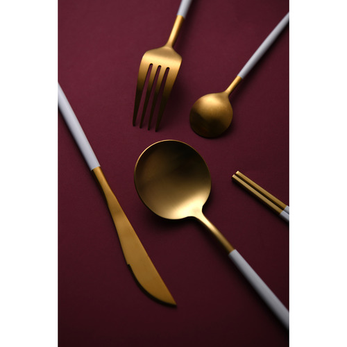 30 Piece White & Gold Cutlery Set
