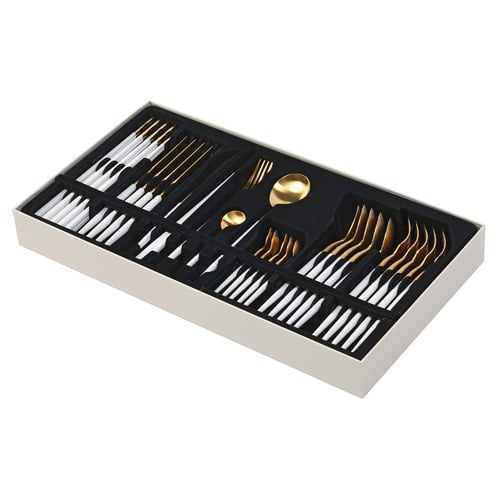 30 Piece White & Gold Cutlery Set