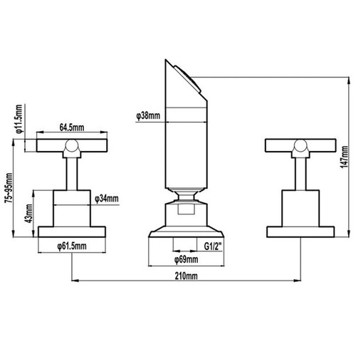 Wahlen 10 Cross Handle Shower Tap/Mixer Set
