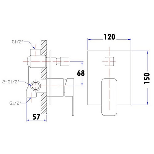 Kompakt Eckig Shower/Bath Wall Mixer with Diverter | Temple & Webster