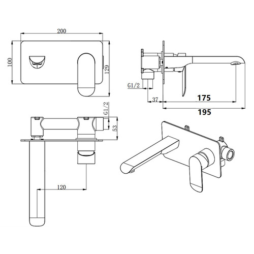 Oval Bath/Basin Wall Mixer Set Temple & ster