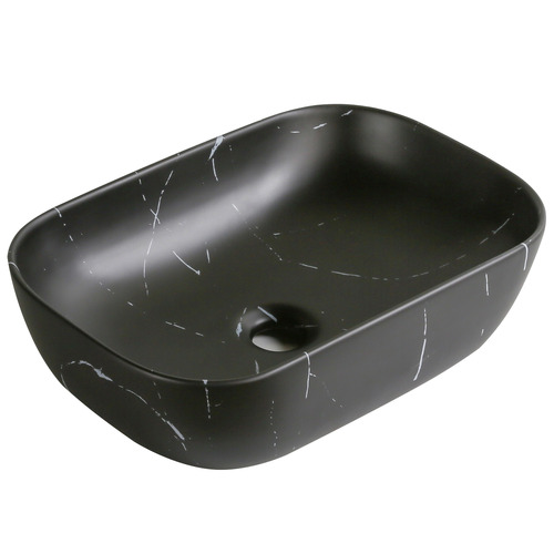 Alvize 460mm Matte Black Carrara Rectangular Ceramic Marble Above Counter Basin