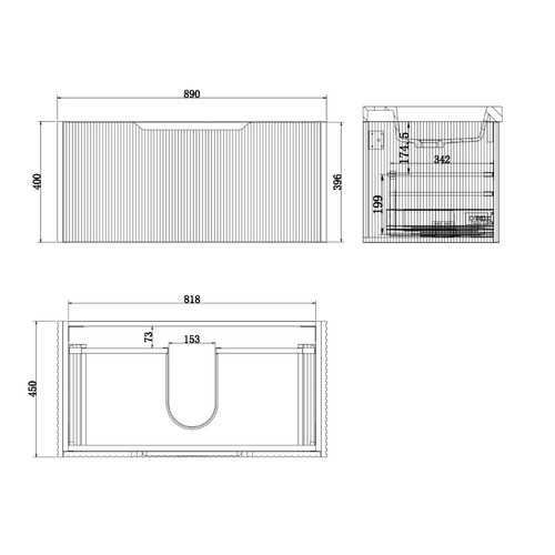 Dustin 890mm Wall Hung Single Vanity