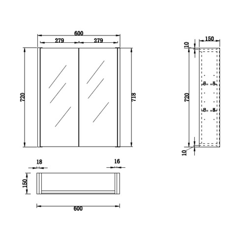 Hyacinth 600mm Fluted Mirrored Shaving Cabinet