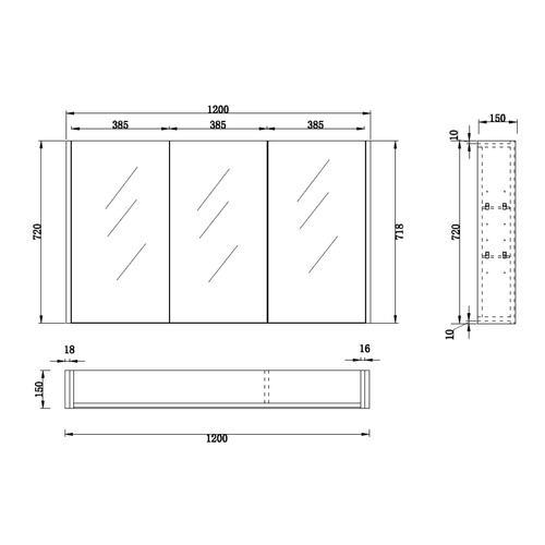 Hyacinth 1200mm Fluted Mirrored Shaving Cabinet