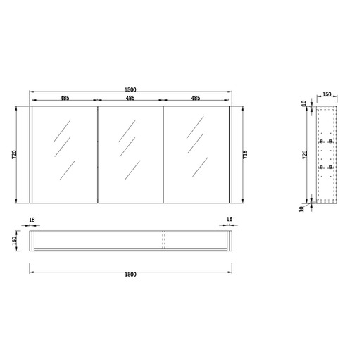 Sinclair Bathware Dustin 1500mm Fluted Mirrored Shaving Cabinet with ...