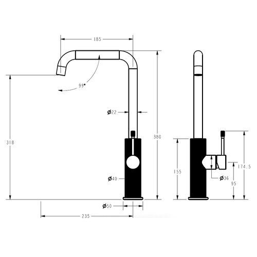 Trent Square Gooseneck Kitchen Sink Mixer