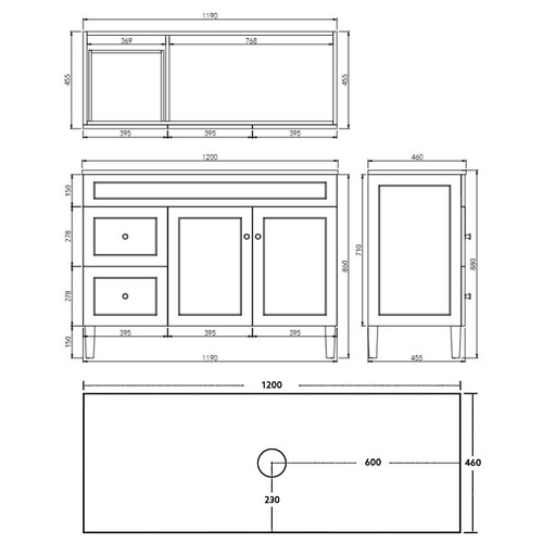 Seraphina 1200mm Left Freestanding Single Vanity with Stone Countertop