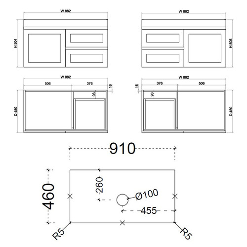 Stefania 900mm Matte White Wall Hung Single Vanity with Stone Countertop