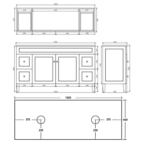 Seraphina 1500mm Freestanding Double Vanity with Stone Countertop