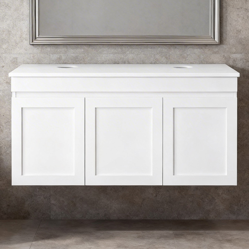 Stefania 1200mm Matte White Wall Hung Double Vanity with Stone Countertop