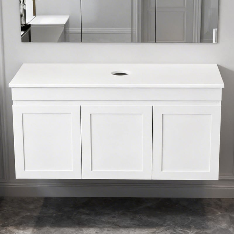 Stefania 1200mm Matte White Wall Hung Single Vanity with Stone Countertop