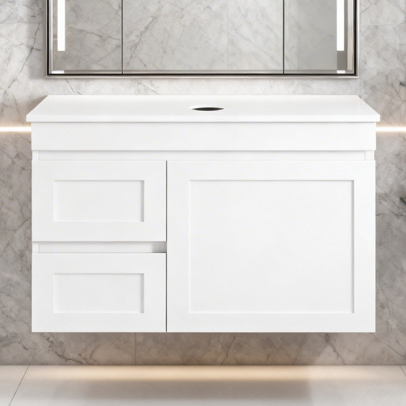 Stefania 750mm Matte White Wall Hung Single Vanity with Stone Countertop