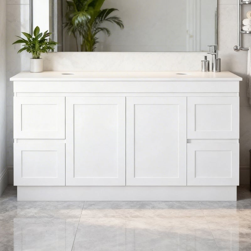 Stefania 1500mm Matte White Freestanding Double Vanity with Stone Countertop