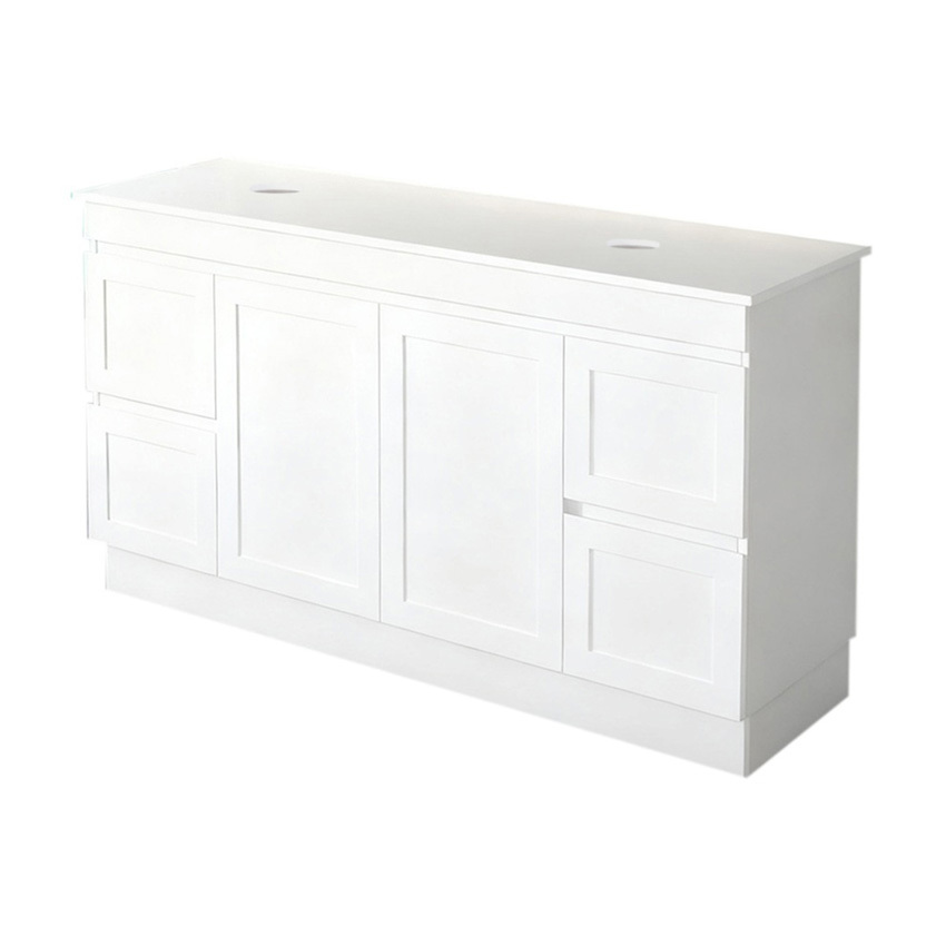 Stefania 1500mm Matte White Freestanding Double Vanity with Stone Countertop