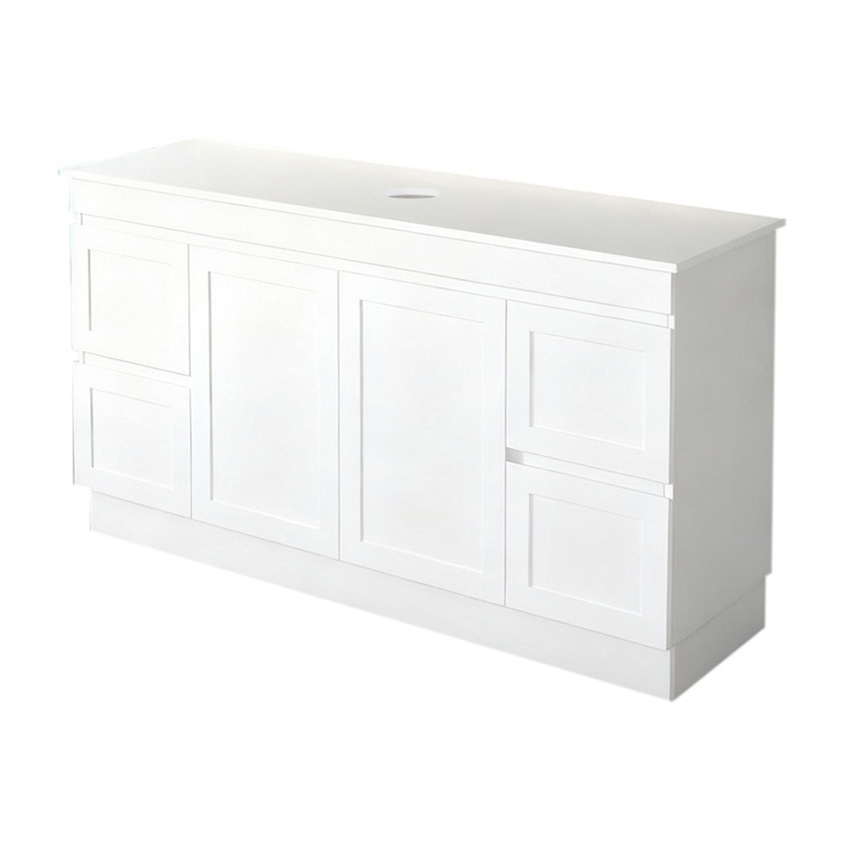 Stefania 1500mm Matte White Freestanding Single Vanity with Stone Countertop